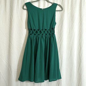 Green Cocktail Dress | Sleeveless w Cutout Waist (Small)